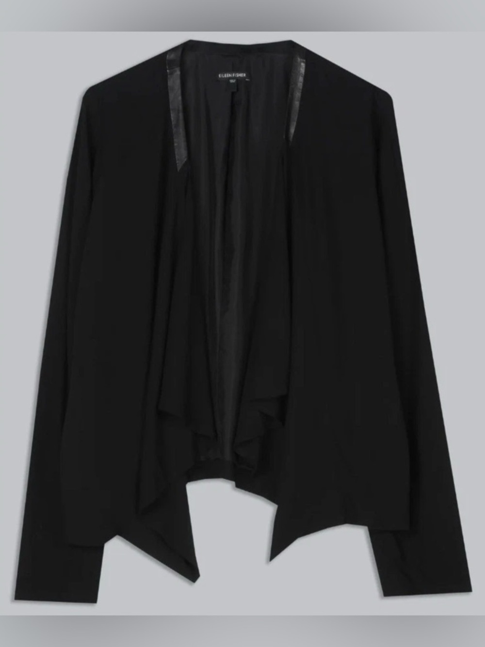 Eileen Fisher Georgette Crepe Jacket Womens Large Black Silk Leather